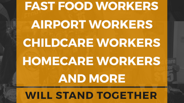 *Descripcion en español sigue On November 10, join thousands of underpaid working people throughout the country as we stand together to demand racial and economic justice for all. We’ll call on rich corporations to pay their fair share and to respect our right to form unions without retaliation. People across the country will be standing up with fast-food workers, child care, home care, airport worker, adjunct professors, students, and all 64 million underpaid workers making less than $15, because it’s TIME for $15. Together, we can work to end racism and oppression & fight for work that is good […]
