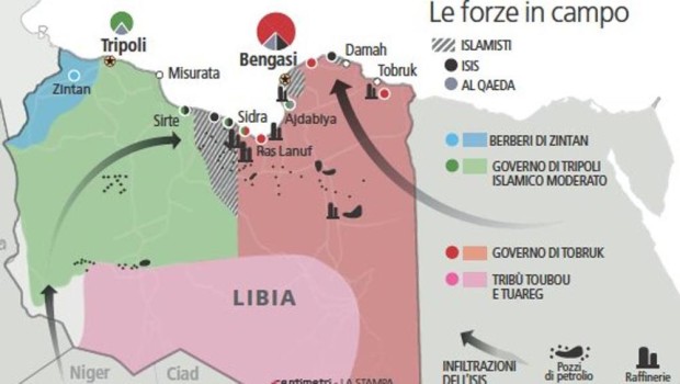 Redazione di Operai Contro, USA e Francesi con l’appoggio dei padroni italiani continuano i bombardamenti dei civili. Il criminale Haftar, sostenuto dall’esercito egiziano e dai mercenari del governo Francese, avanza verso Bengasi. il governo libico transitorio sostenuto da Haftar e guidato dal premier Abdullah al-Thani si è trasferito dalla cittadina di Al-Bayda a Bengasi, che di fatto sta diventando la capitale dell’Est della Libia. l Parlamento libico riconosciuto dalla comunità internazionale che è dovuto fuggire da Tripoli a Tobruk nell’estate del 2014, non da il via libera al governo di riconciliazione nazionale di Al-Sarraj. Al-Sarraj. è sempre chiuso nella […]