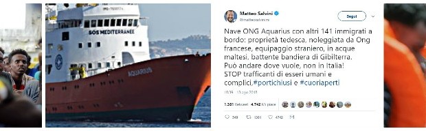 A bordo della nave Aquarius ci sono 141 persone salvate il 10 Agosto. I no di Malta e dell’Italia, il no Madrid. Bloccano per il momento l’Aquarius  tra le acque maltesi e l’isola di Linosa in attesa di capire dove far rotta. Il minitro Toninelli del  M5S, che fino ad oggi ha il solo merito del servilismo al generale della guerra ai migranti Salvini, dimostra ancora una volta la sua grande intelligenza affermando: “La nave è ora in acque maltesi e batte bandiera Gibilterra. A questo punto il Regno Unito si assuma le sue responsabilità per la salvaguardia dei naufraghi”. […]