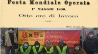 Così cantavano gli operai agli inizi del Primo Maggio. Il programma non può essere cambiato se dopo 130 anni ancora dagli USA alla Cina, dalle miniere siberiane alle fabbriche in Italia, bisogna lottare per conquistare e difendere la giornata di otto ore. Volantino del Comitato Operaio Piaggio.