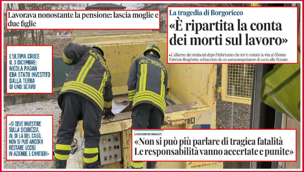 L’antinfortunistica delle chiacchiere e delle vane promesse non ferma la strage operaia.